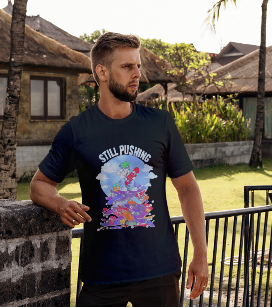 Still Pushing Skateboarder With 111 Skateboard Tower T-Shirt