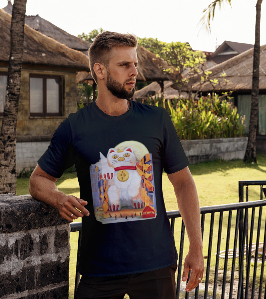 TGF Lucky Cat Maneki Neko Giant Cat City Destruction T-Shirt