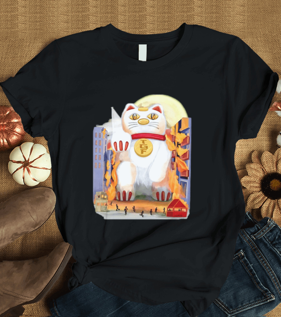 TGF Lucky Cat Maneki Neko Giant Cat City Destruction T-Shirt