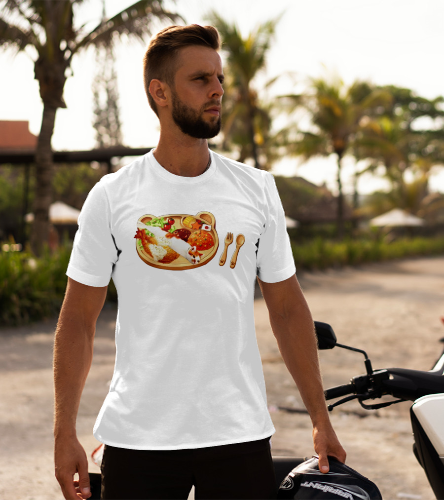 Cat Sushi On Bear Shaped Japanese Meal Plate With Shrimp And Rice T-Shirt