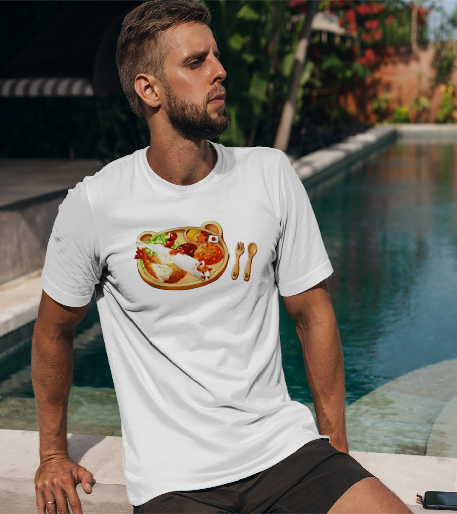 Cat Sushi On Bear Shaped Japanese Meal Plate With Shrimp And Rice T-Shirt