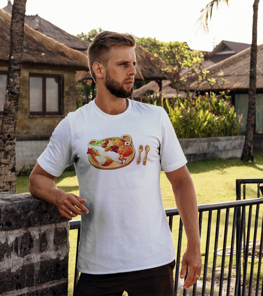 Cat Sushi On Bear Shaped Japanese Meal Plate With Shrimp And Rice T-Shirt