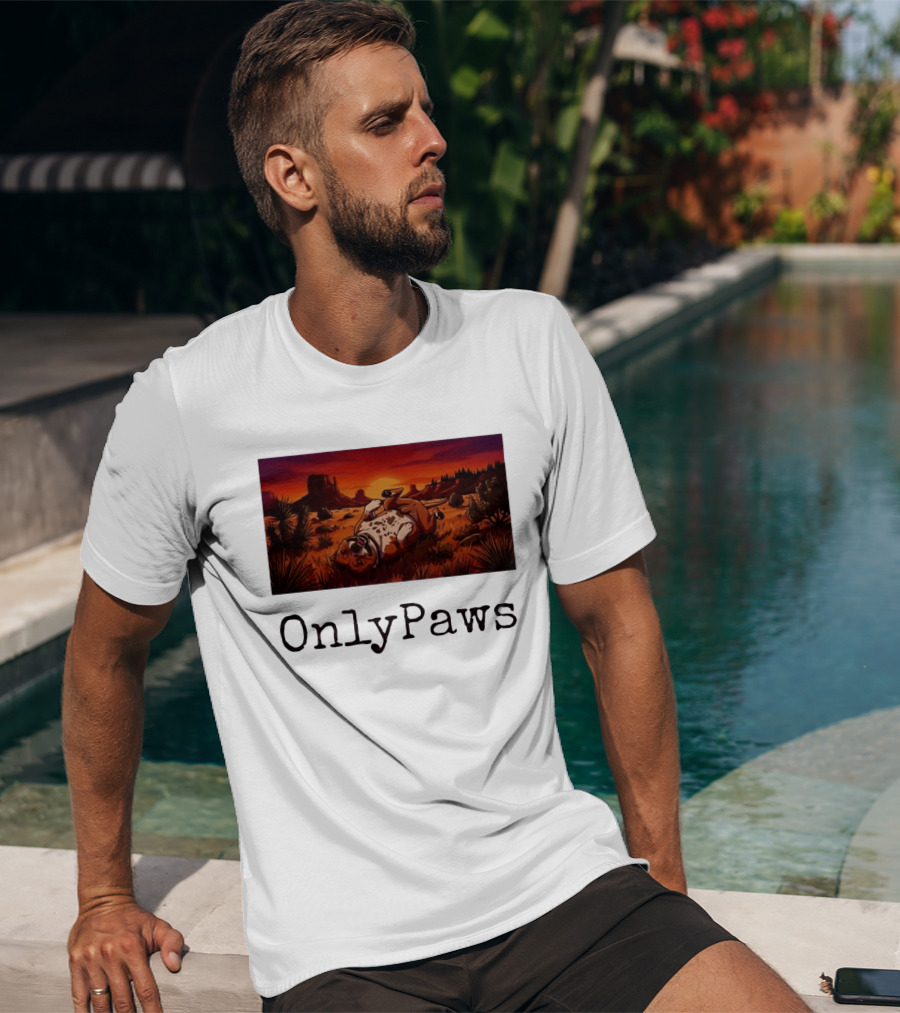 Desert Sunset Playful Pit Bull OnlyPaws Scenic Wonderland T-Shirt