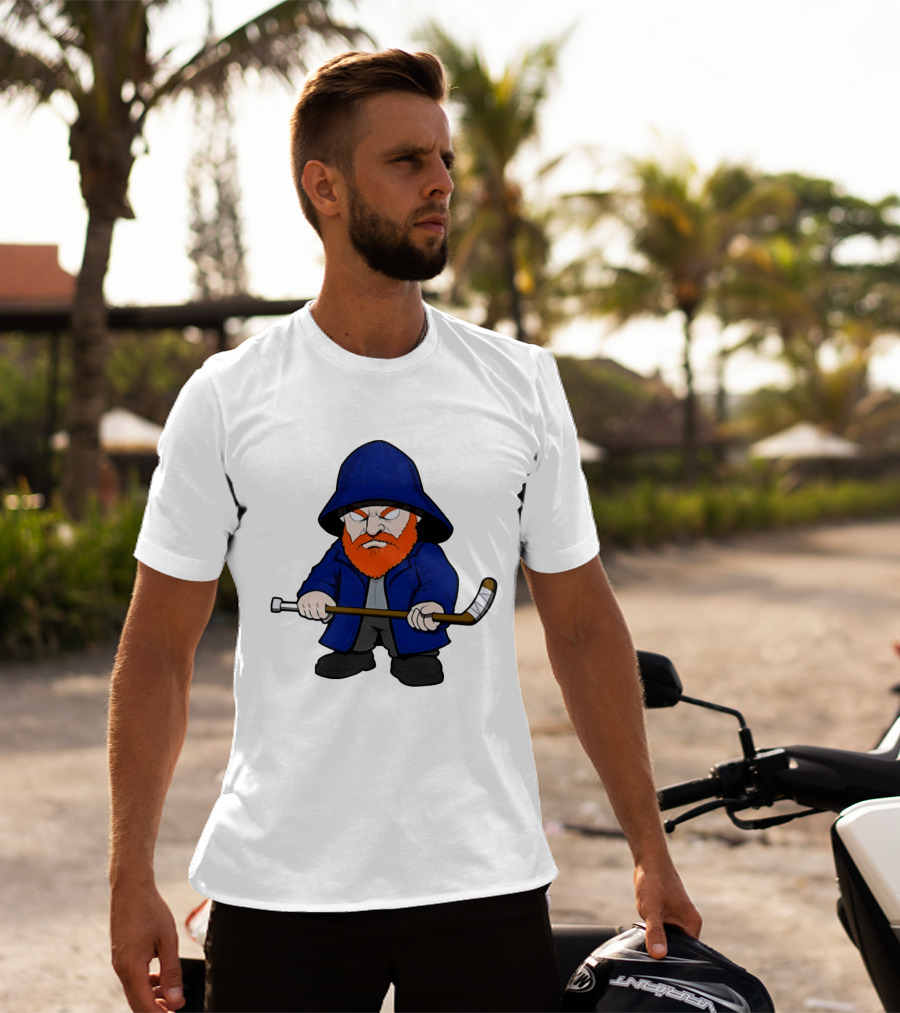 New Islanders Bearded Fisherman Cartoon Hockey Player T-Shirt