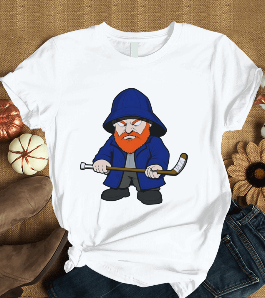 New Islanders Bearded Fisherman Cartoon Hockey Player T-Shirt