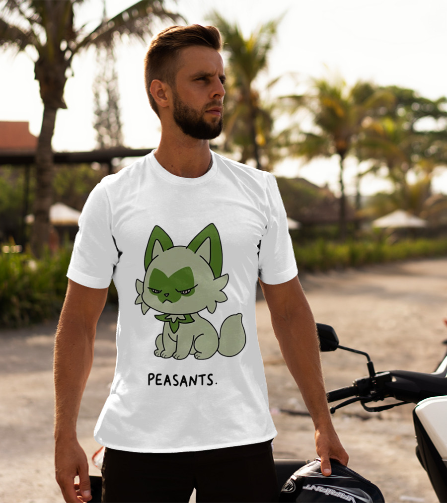 Sprigatito Peasants Meme Pokemon Cat Image Text Purr Delusion T-Shirt