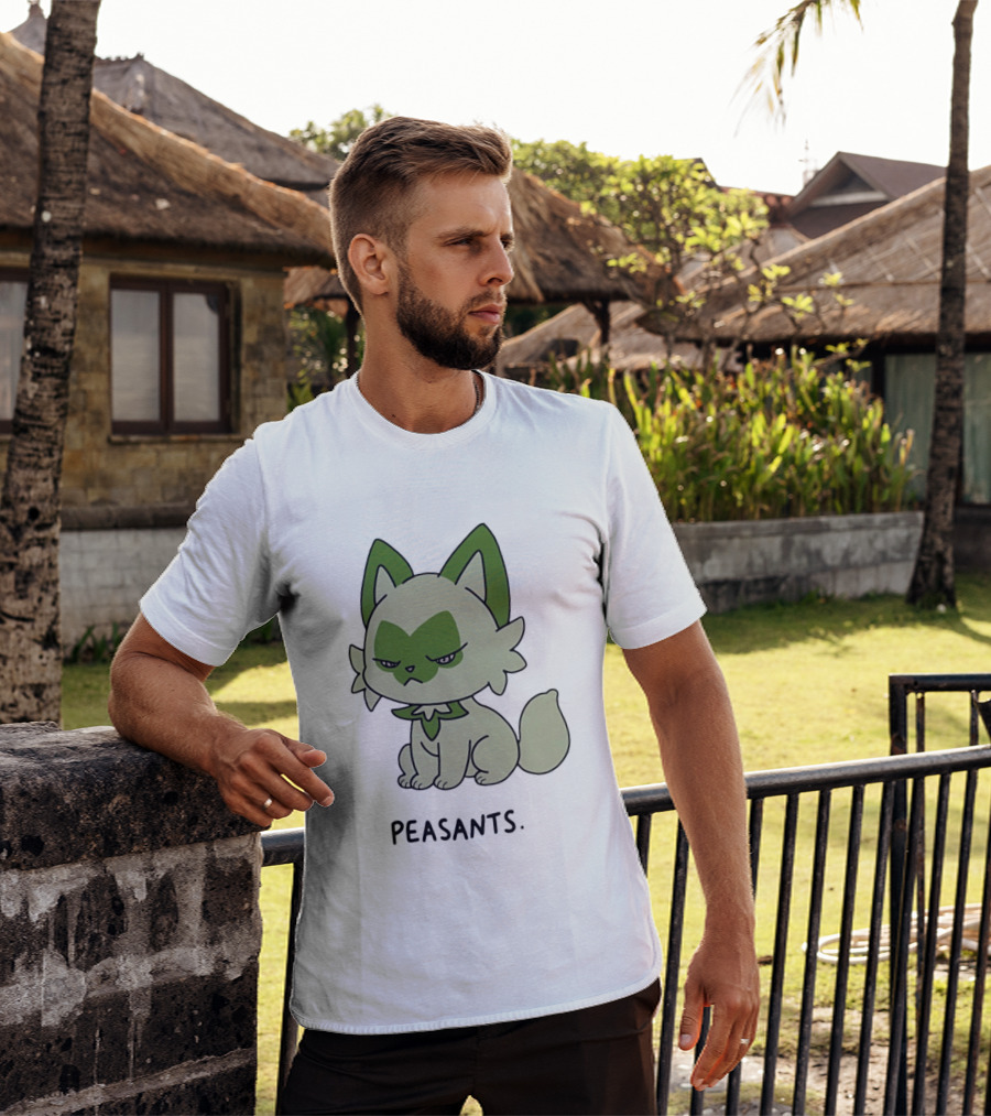 Sprigatito Peasants Meme Pokemon Cat Image Text Purr Delusion T-Shirt