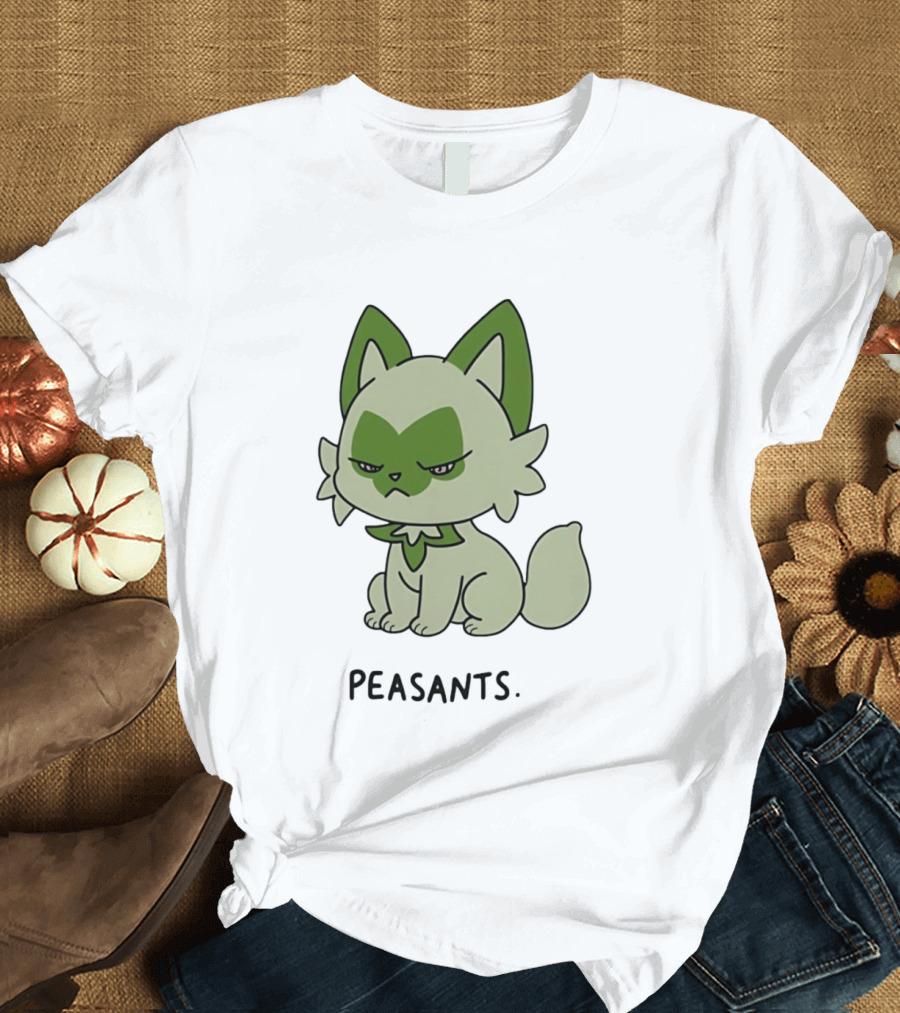 Sprigatito Peasants Meme Pokemon Cat Image Text Purr Delusion T-Shirt