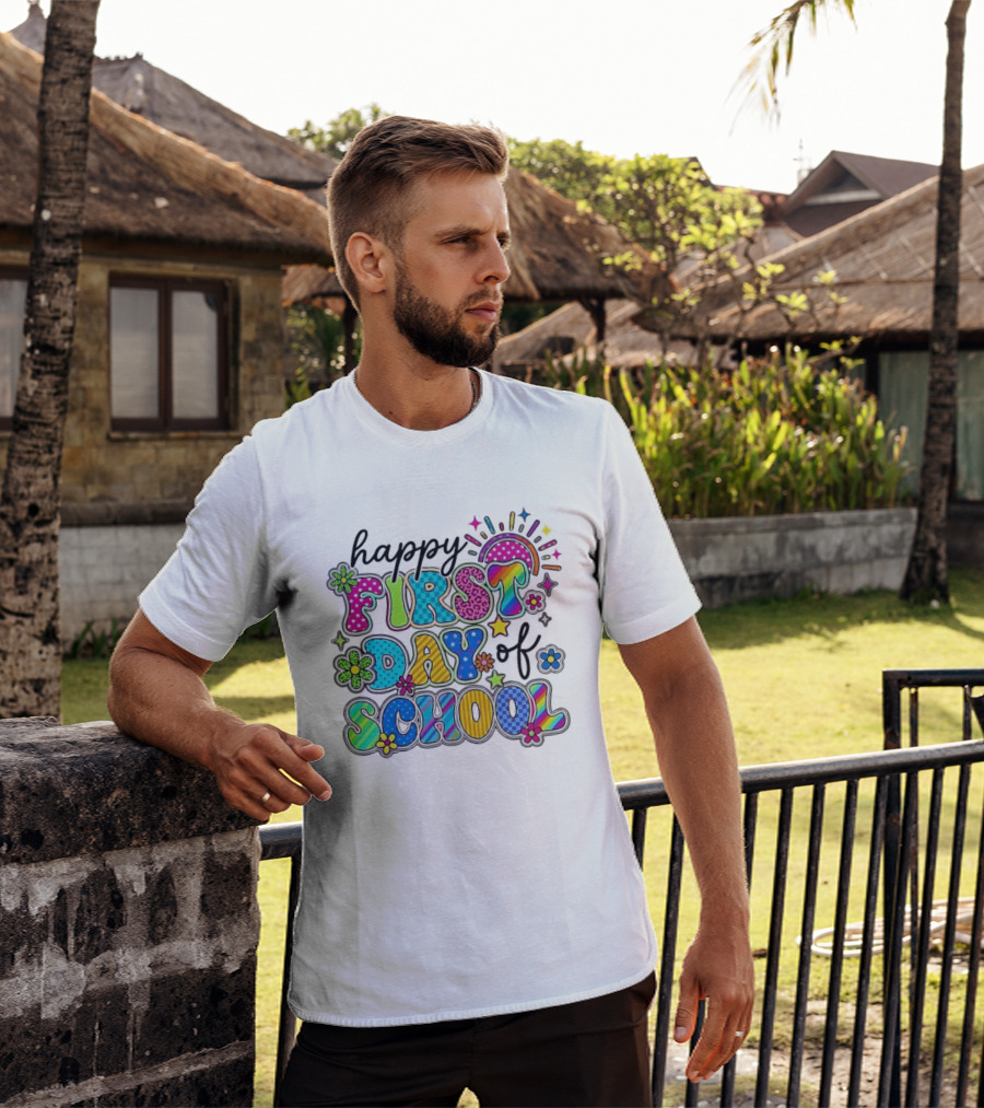 Happy First Day Of School Colorful Letter Collage T-Shirt