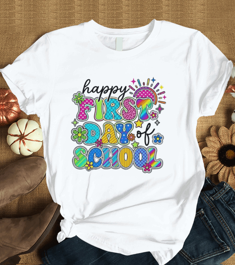 Happy First Day Of School Colorful Letter Collage T-Shirt