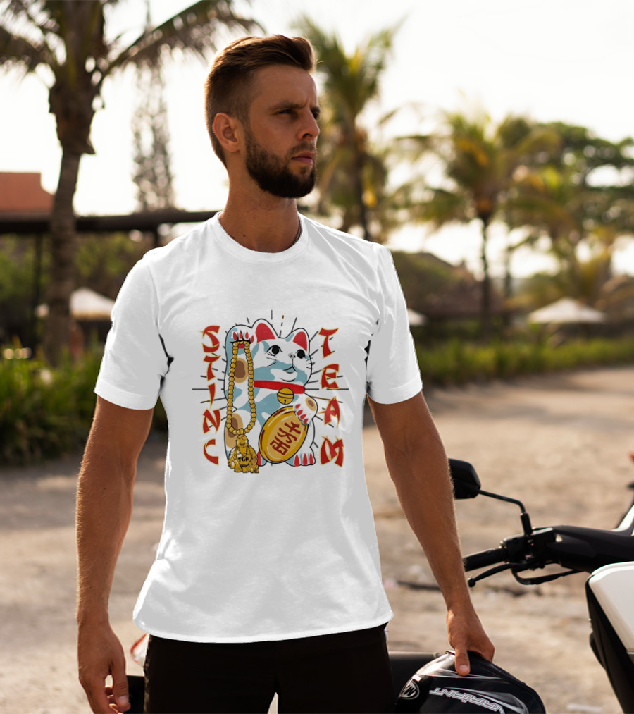 Stinc Team TGF Maneki Neko Lucky Cat With Buddha Figurine T-Shirt