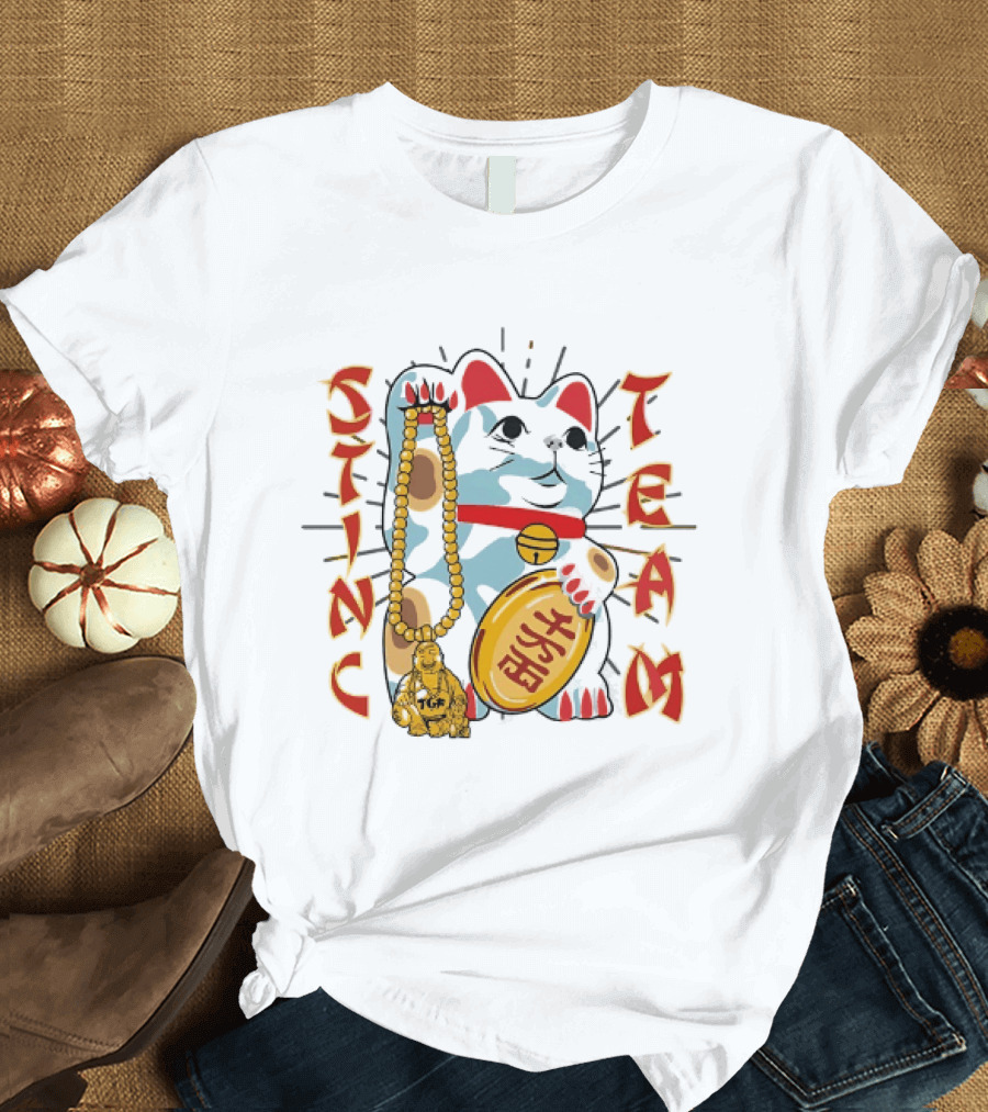Stinc Team TGF Maneki Neko Lucky Cat With Buddha Figurine T-Shirt
