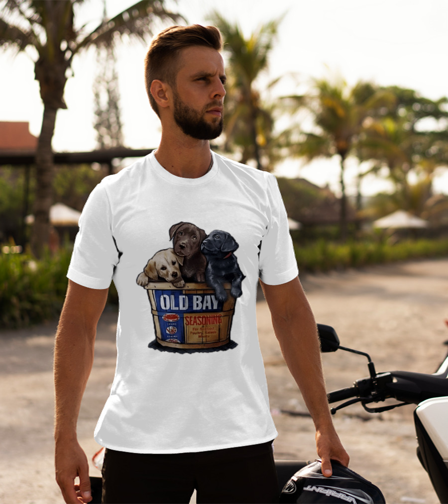 Old Bay Seasoning Labrador Puppies In Bushel Basket For Seafood Poultry Salads Meats T-Shirt