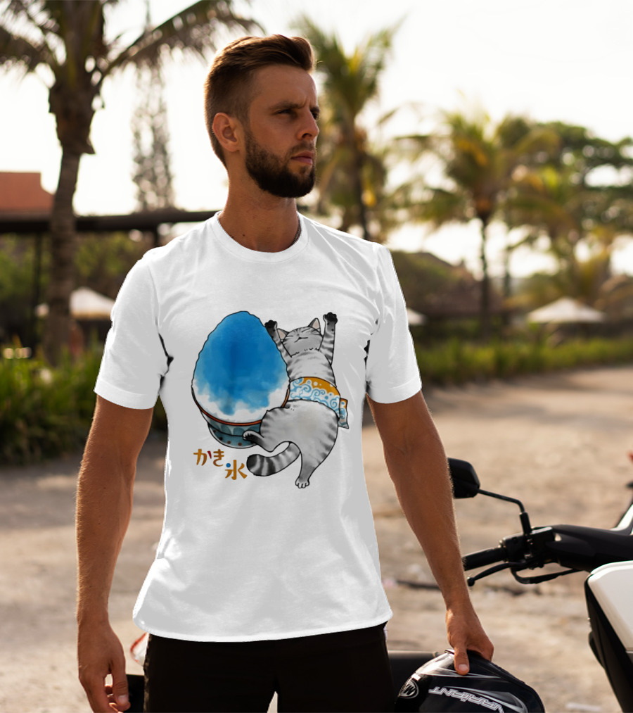 Tabby Cat Kakigori Shaved Ice Japanese Food Summer Relaxing Kaki Gori T-Shirt