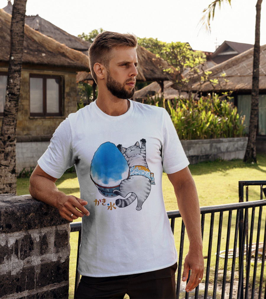 Tabby Cat Kakigori Shaved Ice Japanese Food Summer Relaxing Kaki Gori T-Shirt