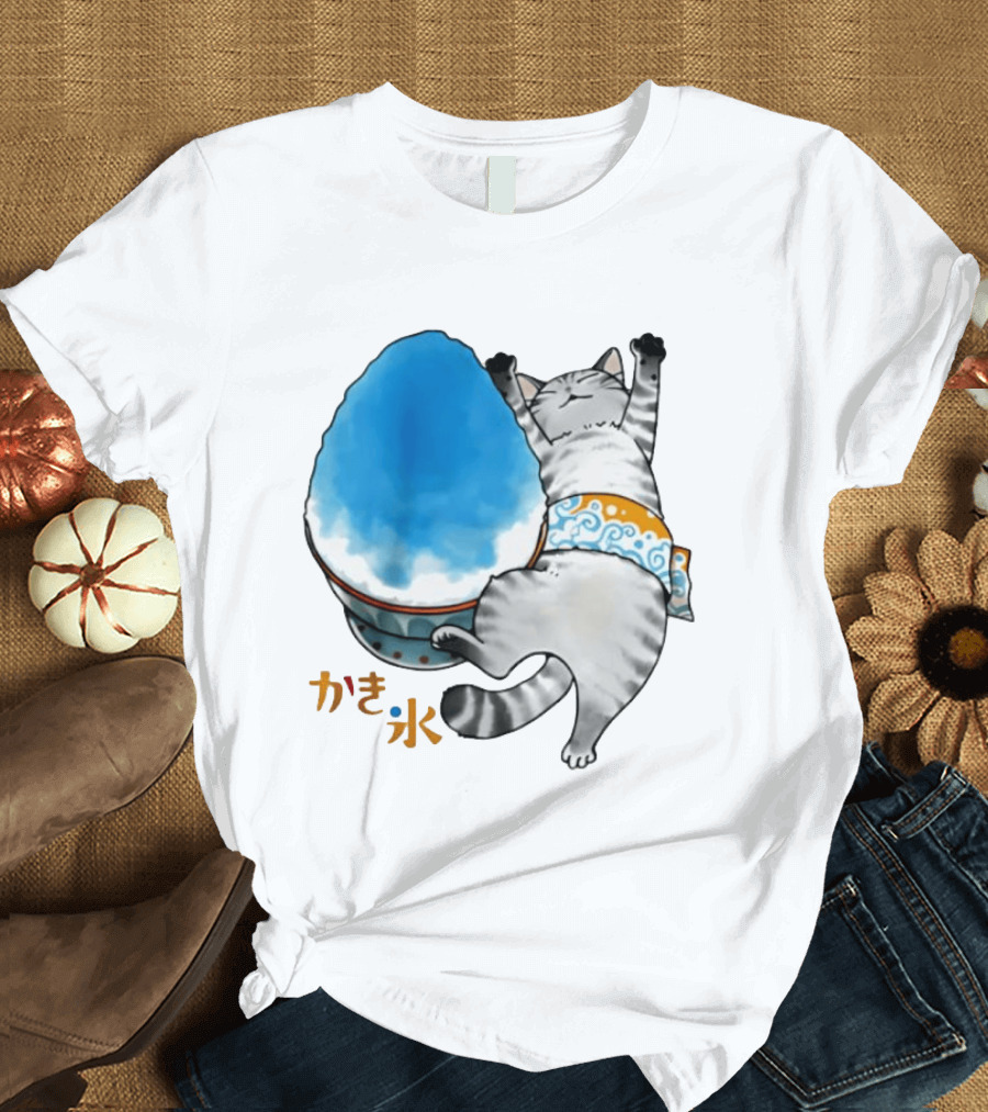 Tabby Cat Kakigori Shaved Ice Japanese Food Summer Relaxing Kaki Gori T-Shirt