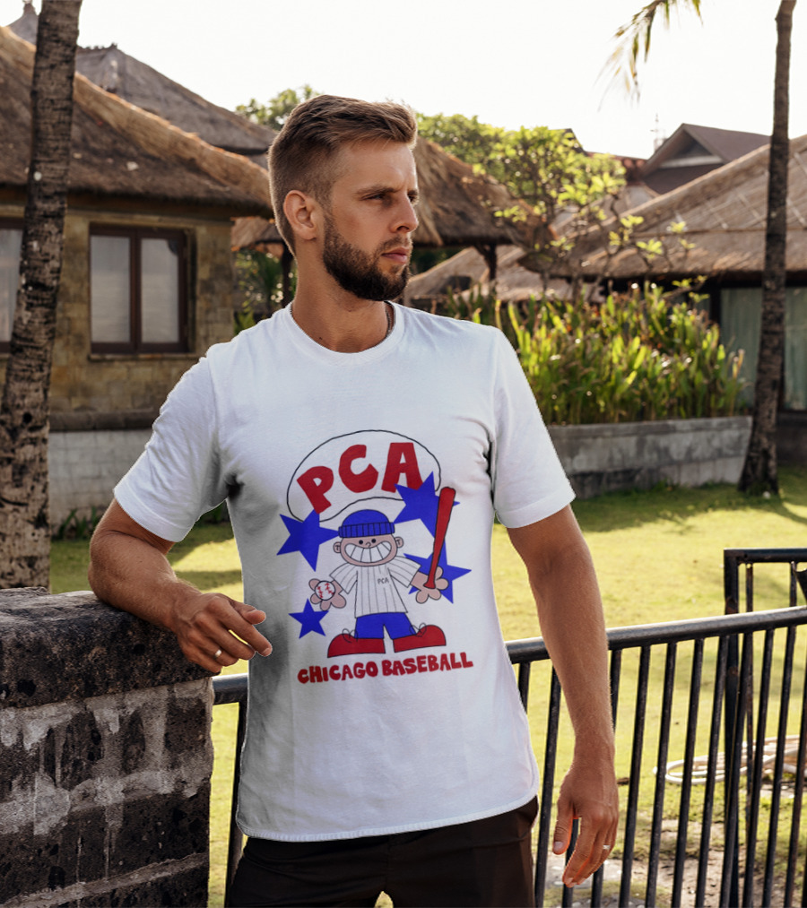 PCA Chicago Baseball Cartoon Youth Kids Sports Humor Red Blue Stars T-Shirt