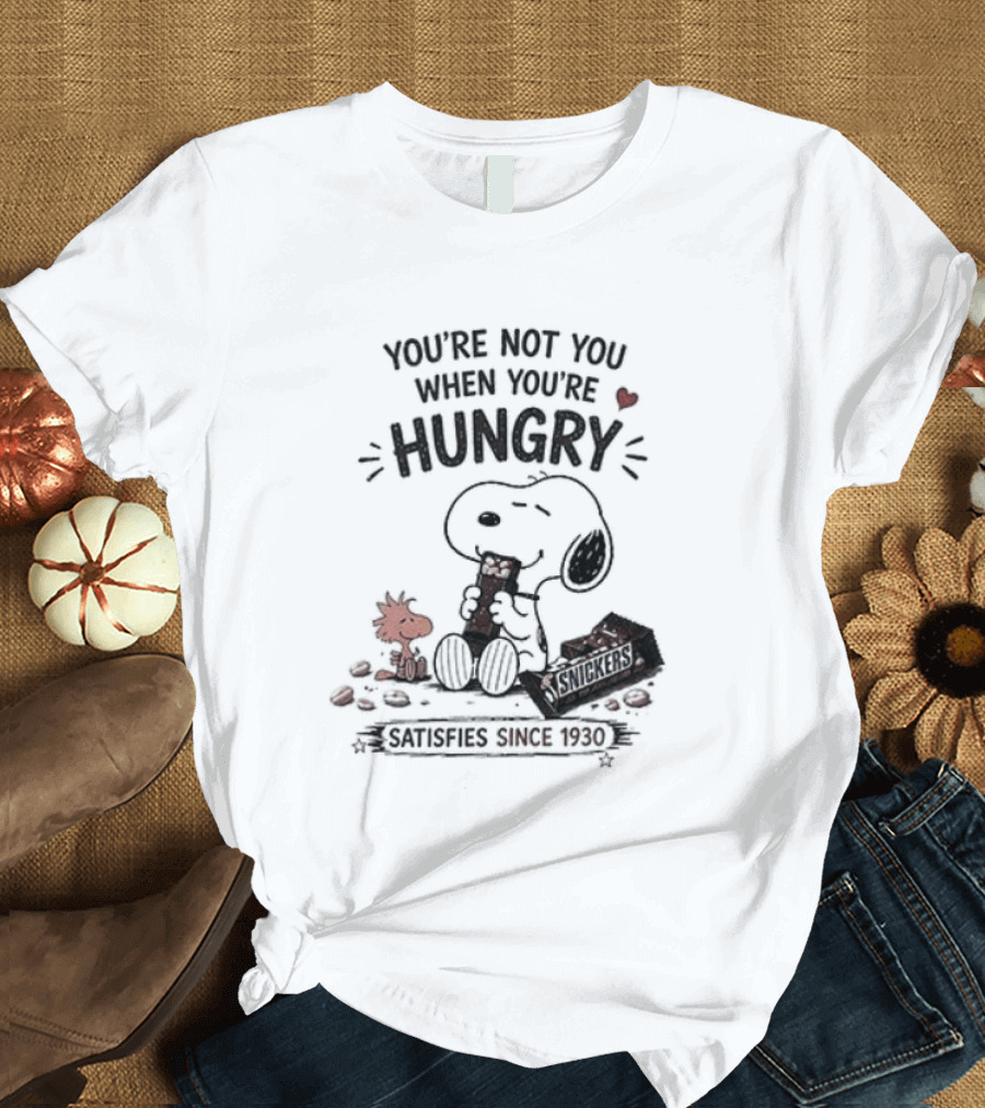 Peanuts Snoopy And Woodstock You're Not You When You're Hungry Snickers T-Shirt