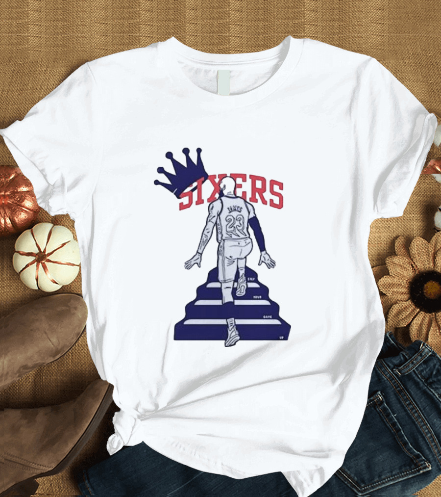 Philadelphia 76ers Sixers Lebron James Crowned Steps Silhouette 23 T-Shirt