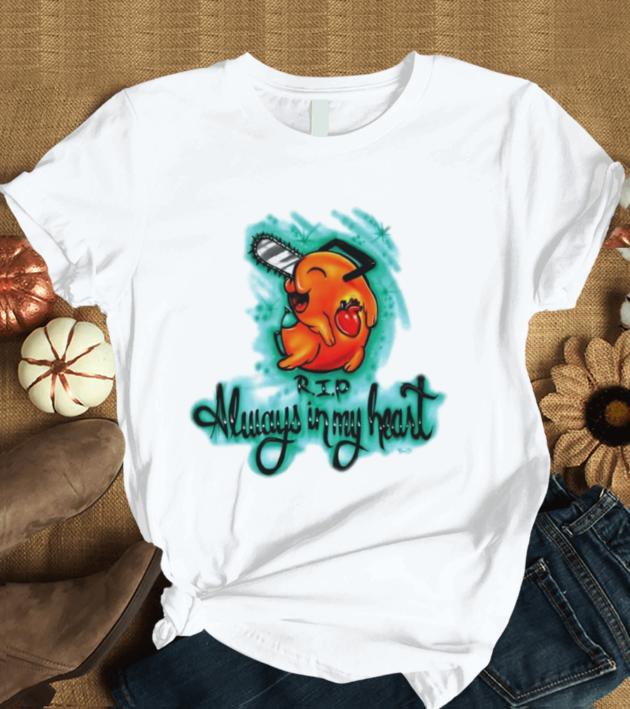 Pochita Chainsaw Man RIP Always In My Heart Memorial Anime T-Shirt