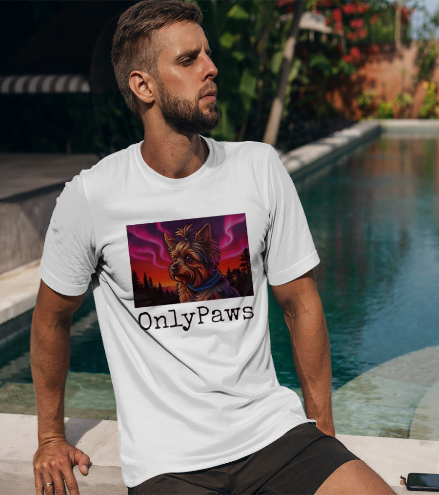 Yorkshire Terrier OnlyPaws Aurora Borealis Forest Scene T-Shirt