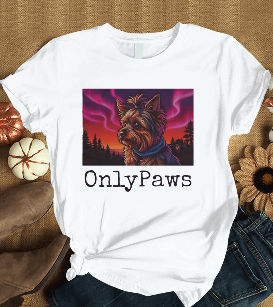 Yorkshire Terrier OnlyPaws Aurora Borealis Forest Scene T-Shirt