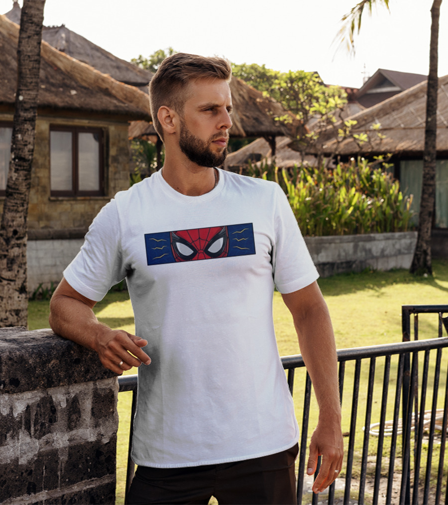 Spider Man With Great Power Comes Great Responsibility Marvel Superhero Mask Webbing T-Shirt