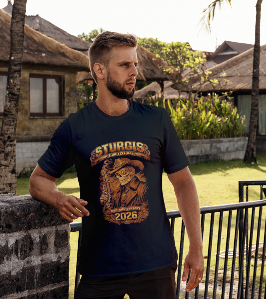 Sturgis Motorcycle Rally 2026 86th Anniversary Steampunk Cowboy Skull T-Shirt