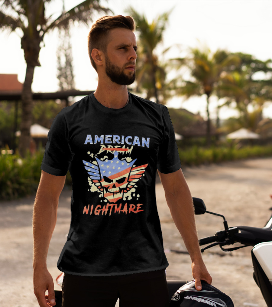 American Dream Nightmare Skull Patriotic Stars And Stripes T-Shirt