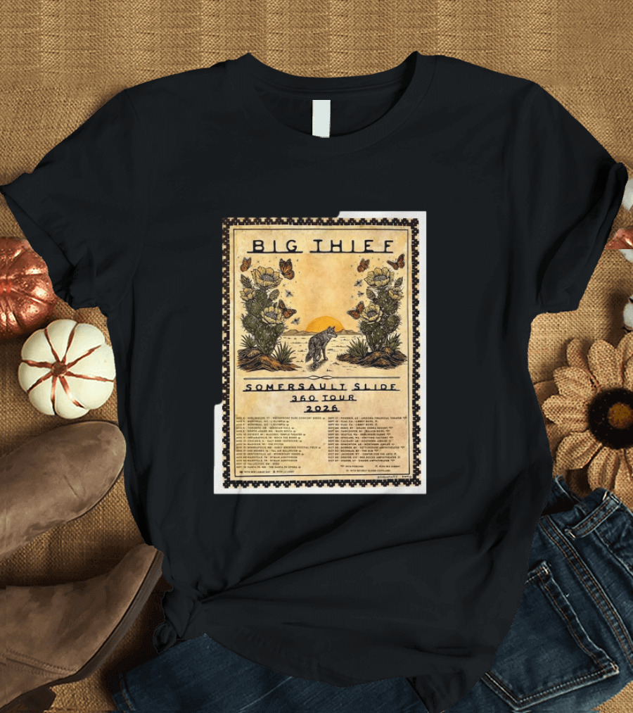 Big Thief Somersault Slide 360 Tour 2026 Wolf And Butterflies Mountain Scene T-Shirt