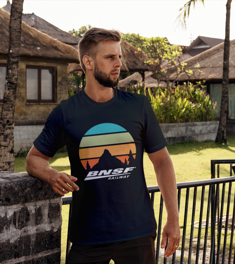 BNSF Railway Mountain Landscape Retro Sunset T-Shirt