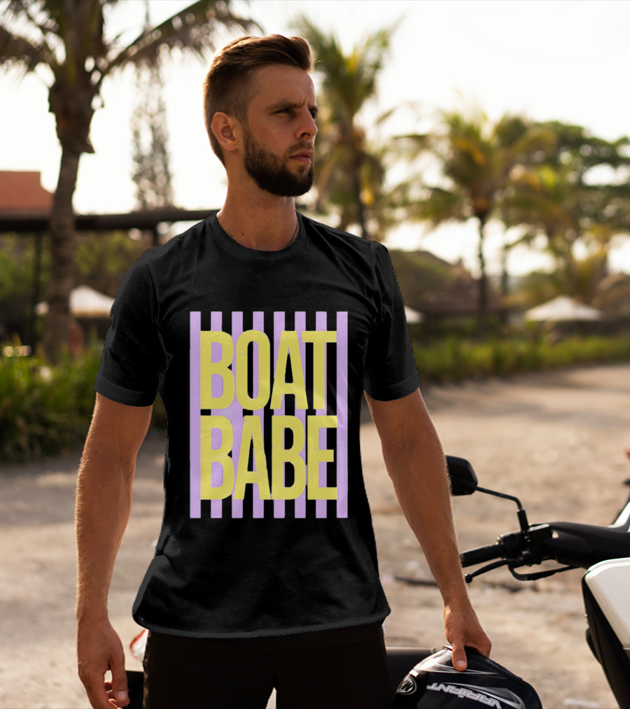 Boat Babe Distressed Striped Nautical Violet Yellow Letters T-Shirt