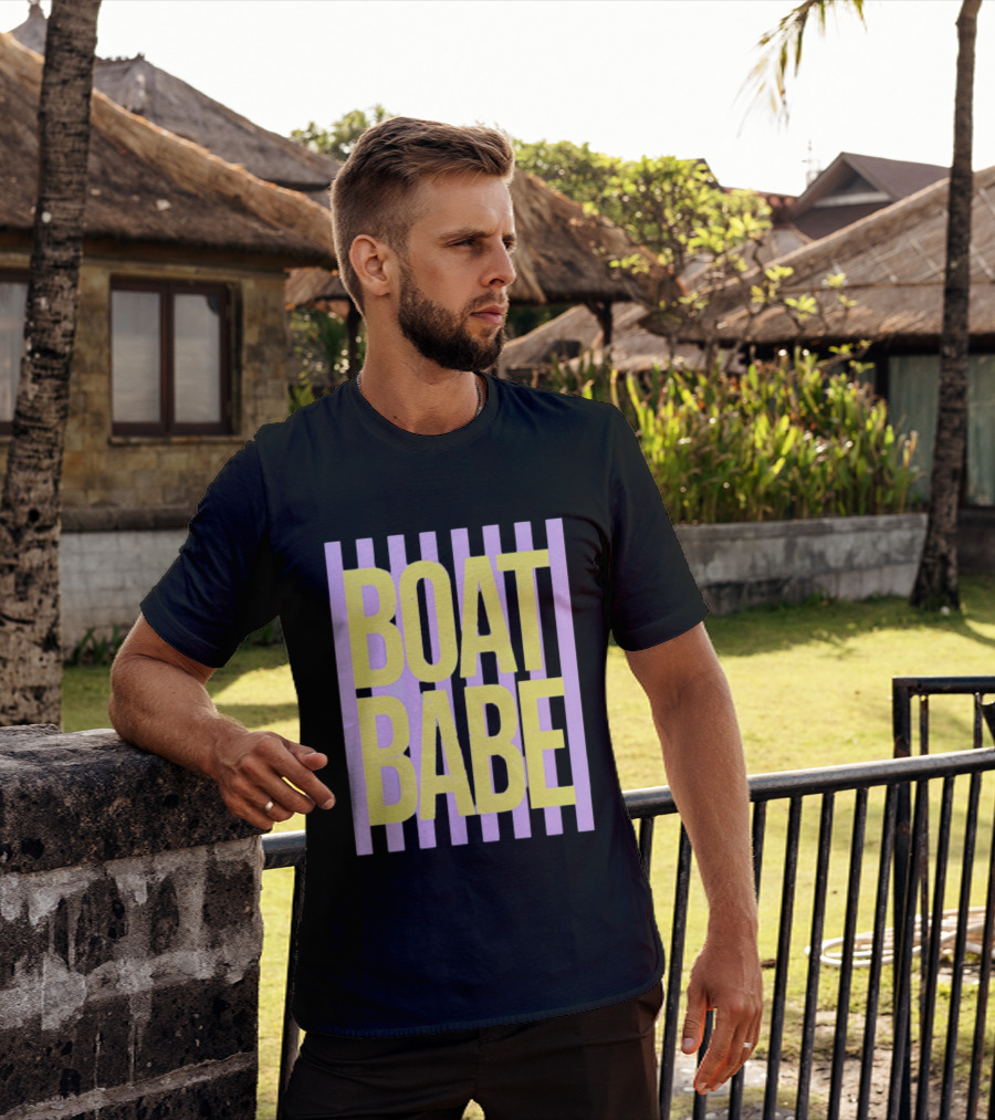 Boat Babe Distressed Striped Nautical Violet Yellow Letters T-Shirt