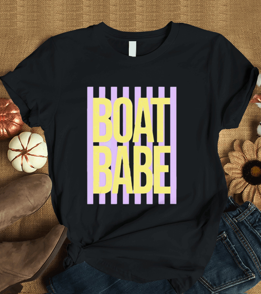 Boat Babe Distressed Striped Nautical Violet Yellow Letters T-Shirt