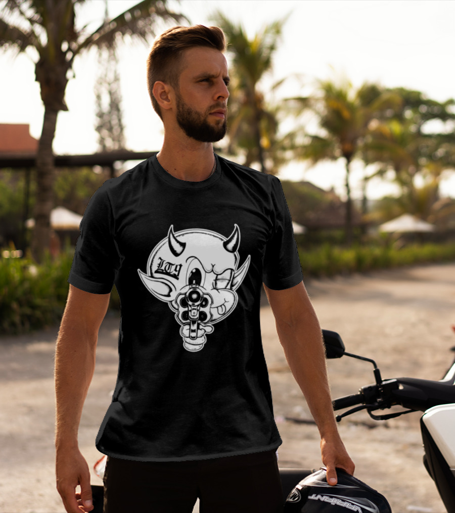 Loadthanine Store Devil Gun Horns Mask T-Shirt