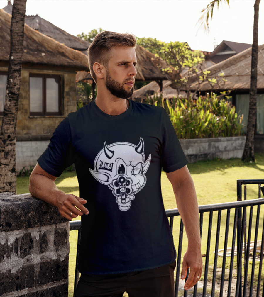 Loadthanine Store Devil Gun Horns Mask T-Shirt