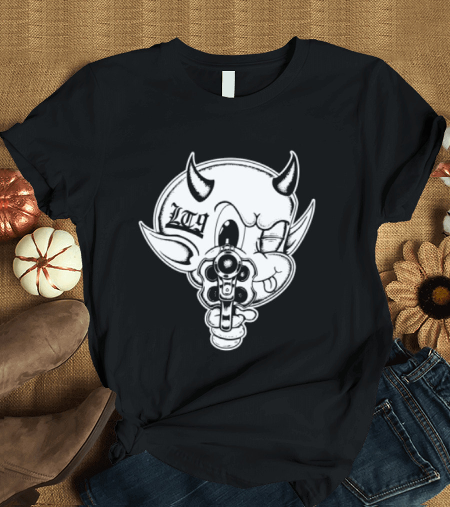 Loadthanine Store Devil Gun Horns Mask T-Shirt