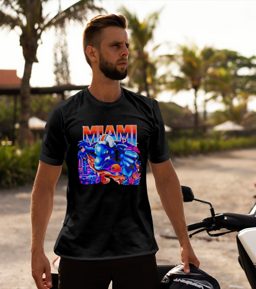 Miami Dolphins Rare Nutmeg Vintage Neon Miami Vice T-Shirt
