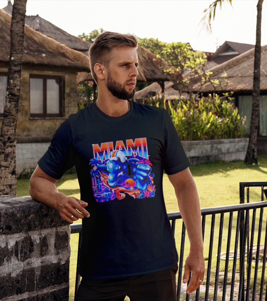 Miami Dolphins Rare Nutmeg Vintage Neon Miami Vice T-Shirt