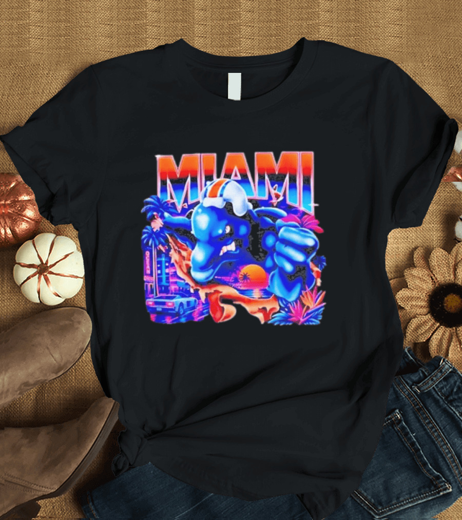 Miami Dolphins Rare Nutmeg Vintage Neon Miami Vice T-Shirt