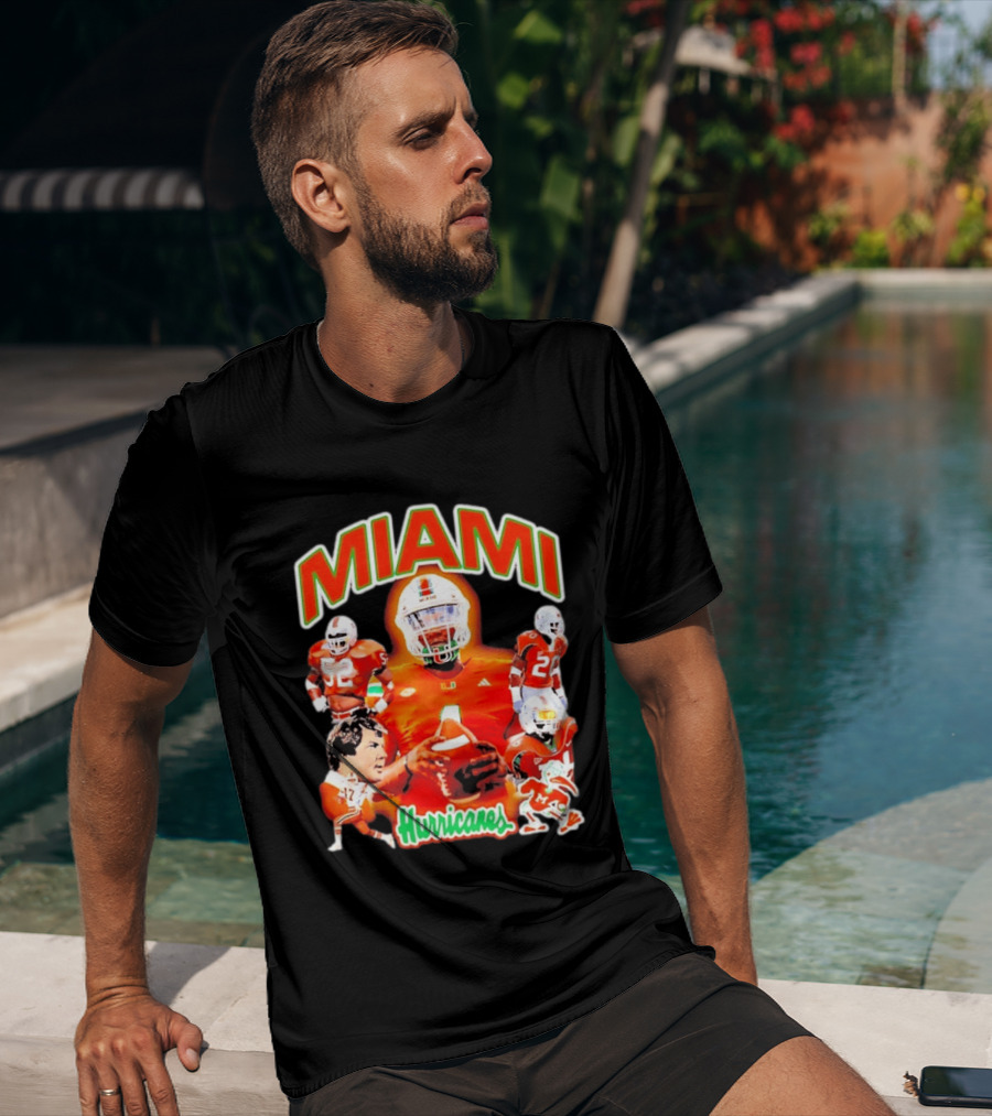 Miami Hurricanes Football Players Collage With Iconic Team Spirit T-Shirt