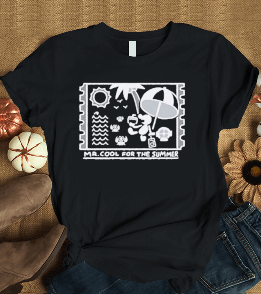 Mr. Cool For The Summer Beach Vibes Stamp Palm Tree Umbrella Sun T-Shirt