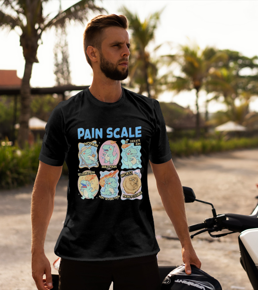 Pain Scale Cartoon Dinosaur Chart No Pain To Worst Pain Possible T-Shirt