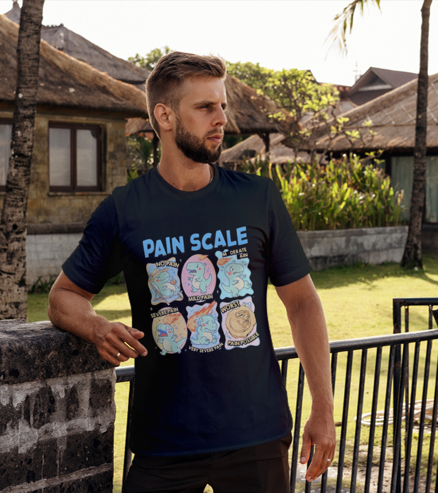 Pain Scale Cartoon Dinosaur Chart No Pain To Worst Pain Possible T-Shirt