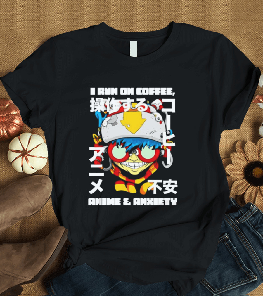 I Run On Coffee Anime And Anxiety Colorful T-Shirt