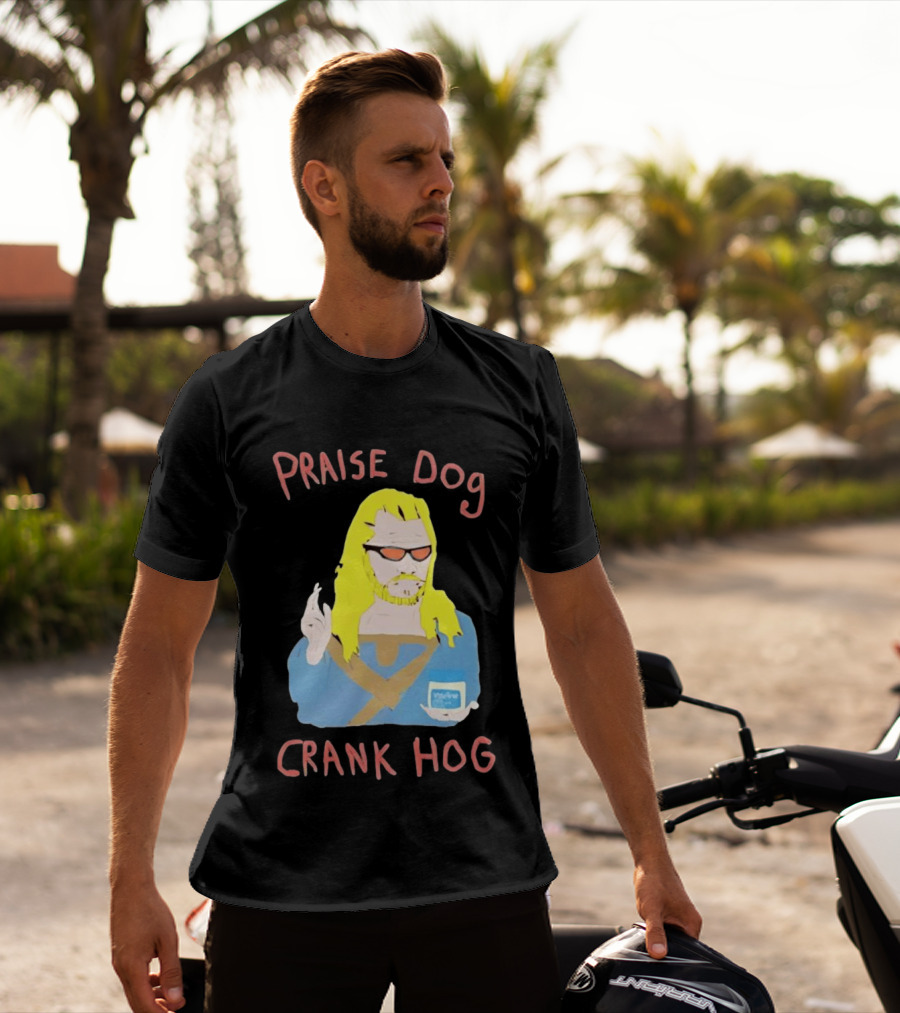 Praise Dog Crank Hog Meme Character With Sunglasses And Long Hair T-Shirt