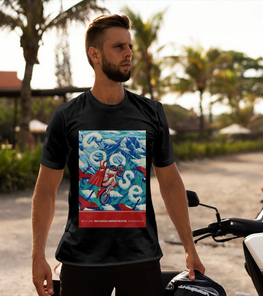 Sep 01 2026 Goose Red Rocks Amphitheatre Morrison CO Tour Motorcycle And Birds T-Shirt