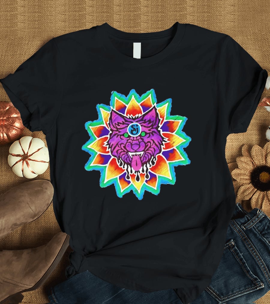 Sj Wolf Mandala Psychedelic Tribal Vivid T-Shirt