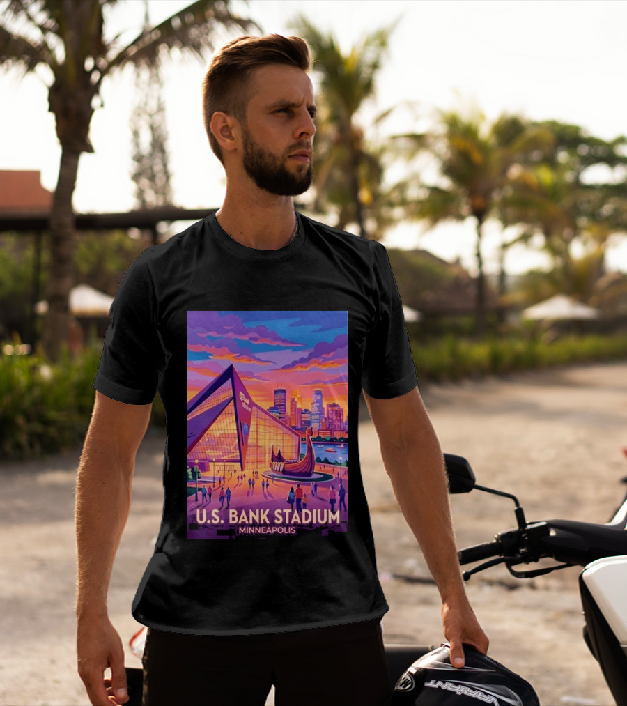 U.S. Bank Stadium Minneapolis Skyline Viking Boat Minnesota T-Shirt