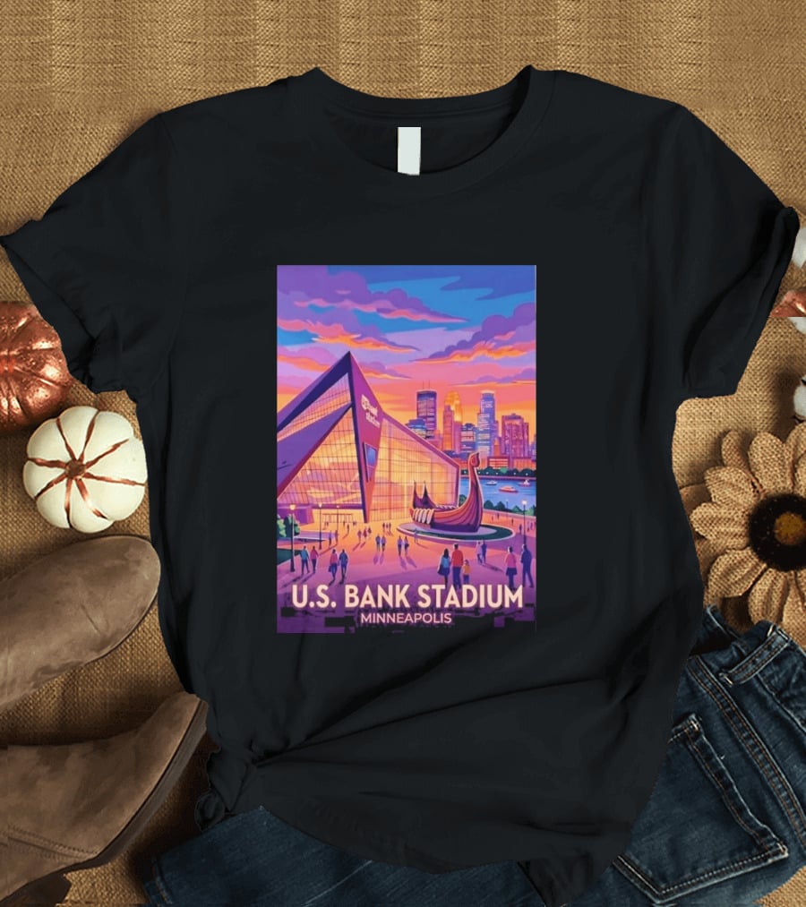 U.S. Bank Stadium Minneapolis Skyline Viking Boat Minnesota T-Shirt